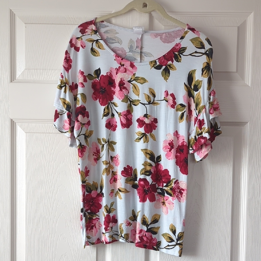 Agnes & Dora Pink Floral Ruffle Sleeve Top